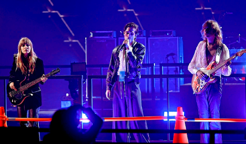 Måneskin rehearsal onstage for the 2021 American Music Awards at Microsoft Theater on November