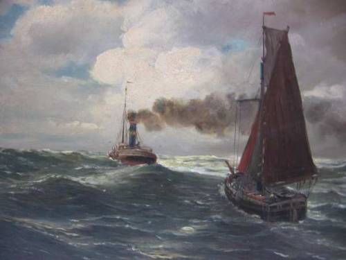 Tug and Sailing in Rough Seas  -   Georg Richard Sommer 1848-1917Coll. Galerie Ken M. Müller, Bad Em