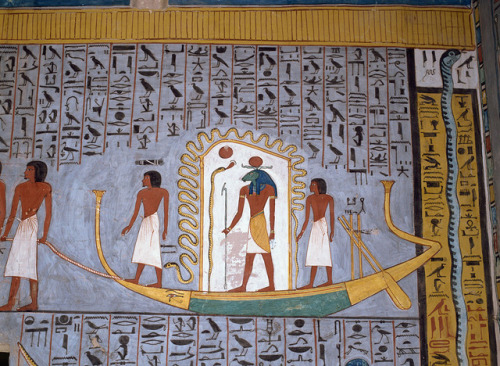 The Journey of the sun god Amun-ReThe sun god Amun-Re traveling through the underworld in his solar 