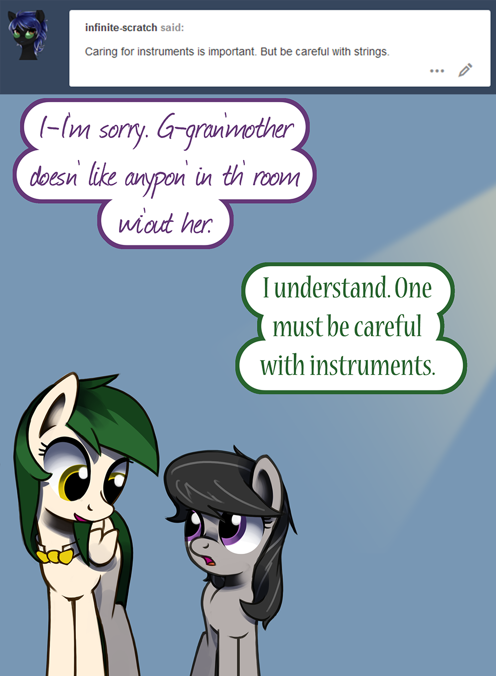 ask-canterlot-musicians:Oh, well that’s good, right? Meep o-o