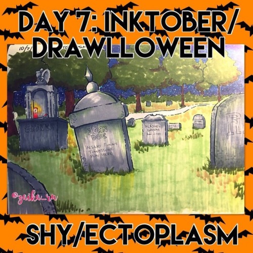 Day 7: This was TOUGH. Inktober “shy” and Drawlloween “ectoplasm.” The best I could do was a shy gho