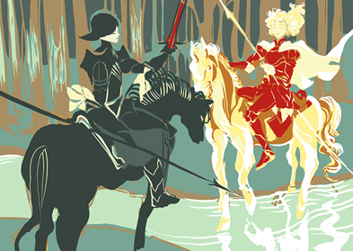 holygrailknights: Over clear water, Sir Galahad meet Sir Mordred. What will occur ? Unfinished doodl