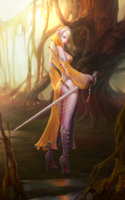 joderquebuenoes:  Elf Knight, por gpzang  eh, where is the armor? more like elf stripper with a sword.