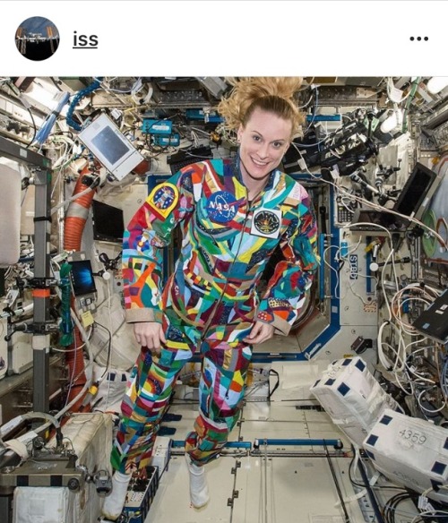 spaceexp:Kate Rubins in hand painted spacesuit via reddit