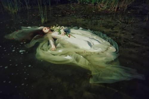 Ophelia by Voodica#ophelia #madness #dark #water #waterphotography #model #girl #petite #whitedres