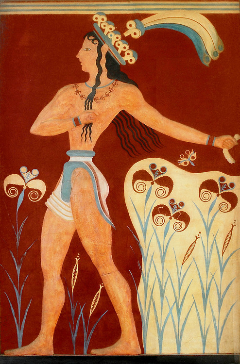 hellasinhabitants:The most famous of the Minoan frescoes, the Prince of the Lilies one hand stretche