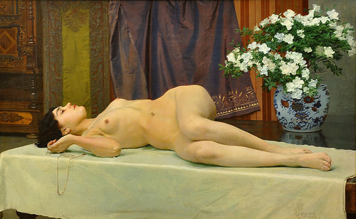 oldpainting:   Vojtěch Hynais - Reclining Nude [1912]  Vojtěch Hynais (Vienna,