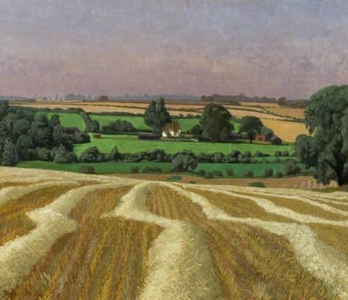 John Arthur Malcolm Aldridge (1905 - 1983) - Stubble Field, Thaxted. 1968. Oil on canvas.