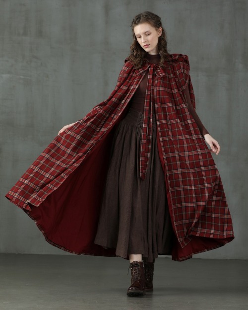 sosuperawesome:  Tartan and Check Cloaks, Coats and DressesLinennaive on Etsy 