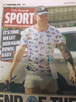 aboymikey:  Thanks Facebook and Mad Monday’s!! (A ritual in lots  of Australian sports where the players “let their hair down end of season”) - that’s a legit AB onesie - that’s a major Australian newspaper 