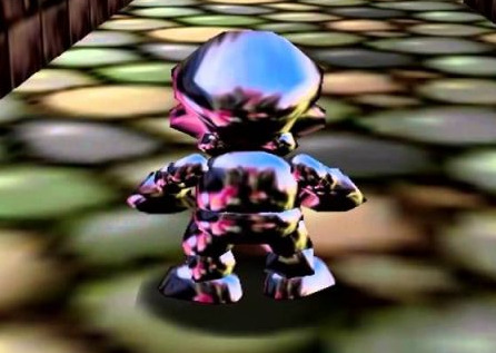 suppermariobroth:Top: in Super Mario 64, Metal Mario’s reflection texture is blue, pink and black, a
