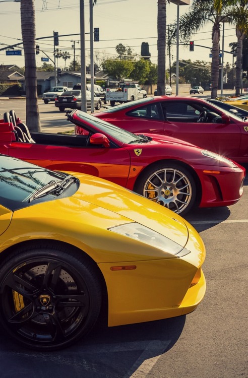 dreamer-garage:   Lamborghini Murcielago x Ferrari F430 Spider