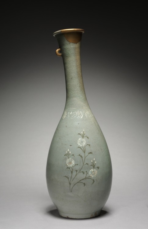 Bottle with Chrysanthemum Design, 1200s-1300s, Cleveland Museum of Art: Korean ArtThis rare long-nec