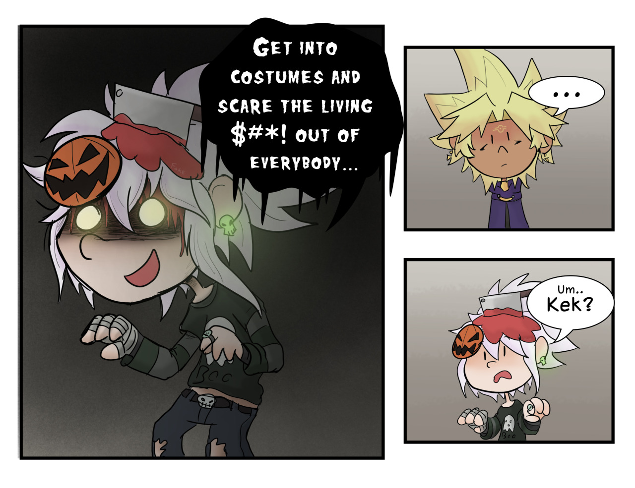kamydrawstuffs:  X Ryou shows Kek why he loves Halloween!   dang it, I kept the