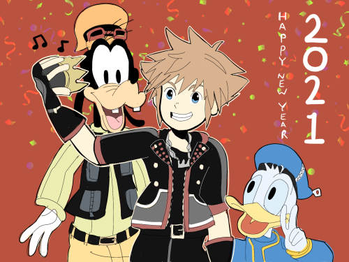 retrorobosan:Happy New Years!!! From Sora, Donald and Goofy!!!