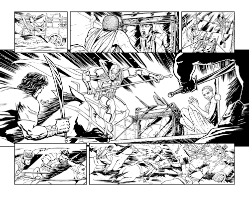 Double page spread sequence from issue five of The Covenant. Trade paperback collection available May 4 from Image Comics