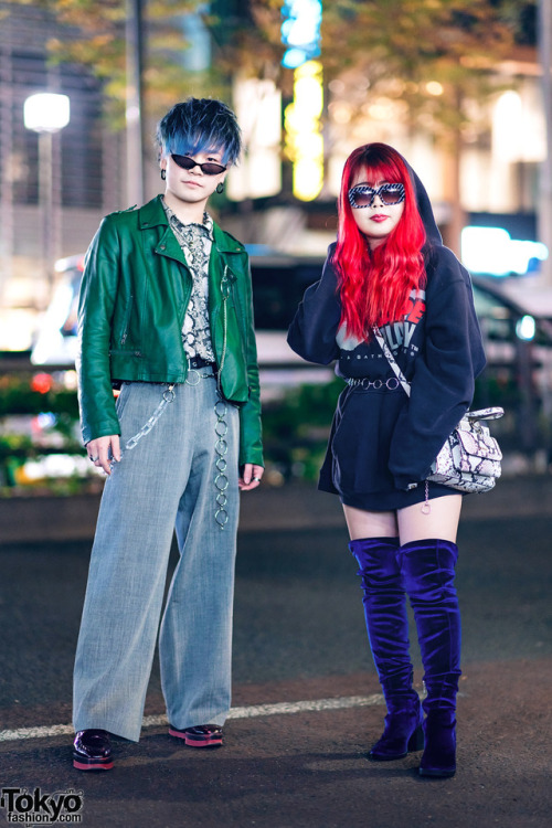 Japanese siblings Taso and Pepe on the street in Harajuku wearing fashion by A Bathing Ape, Kawi Jam