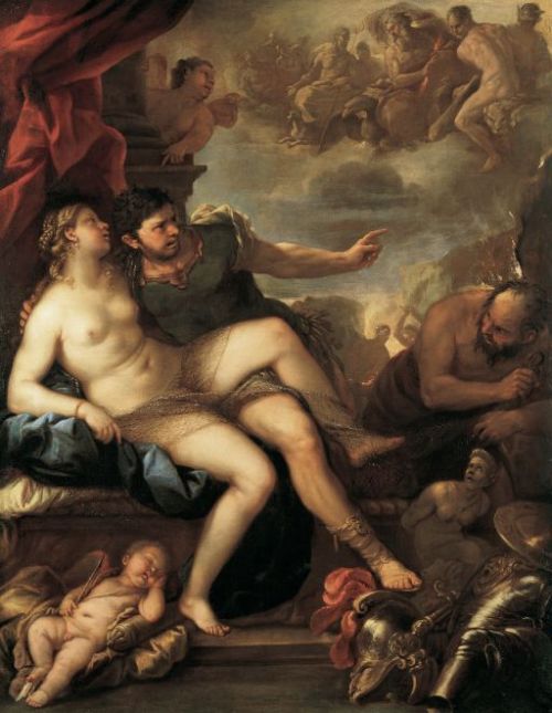 steelylaceribbon: Luca Giordano, Mars and Venus Caught by Vulcan, (1670s)