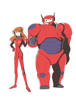 animeslovenija:  Cute Baymax and Asuka crossover.Note: got deleted off pixiv, here’s the fullsize. Unfortunately I didn’t save the author’s name, but I think there was a weibo link. :(