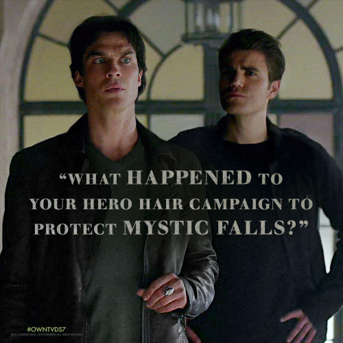 Mystic Falls security plan: Hero hair + brotherly sarcasm = A winning combination! #OwnTVDS7