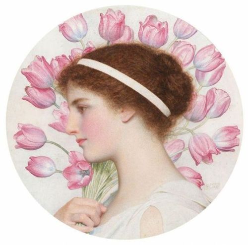 Girl in Classical Dress with Tulips, George Lawrence Bulleid