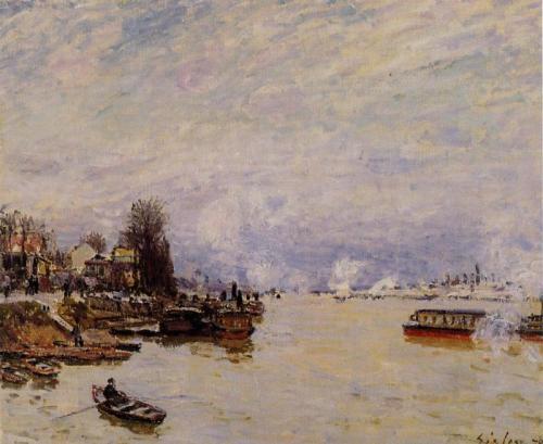 The Seine, View from the Quay de Pont du Jour, 1878, Alfred SisleyMedium: oil,canvas