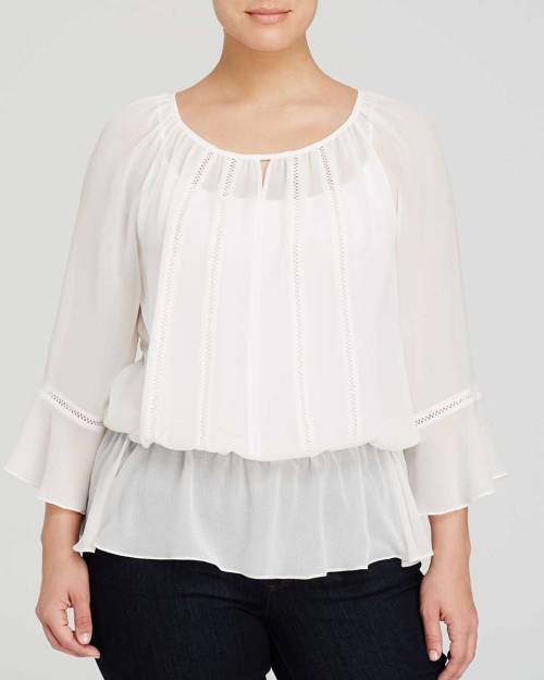 Vince Camuto Plus Crochet Trim Peasant Blouse