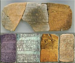 coolartefact:  Linear B tablets from Pylos. Used by Ventris to decipher language as Greek. 13th century BCE Source: https://imgur.com/OPv9wgp