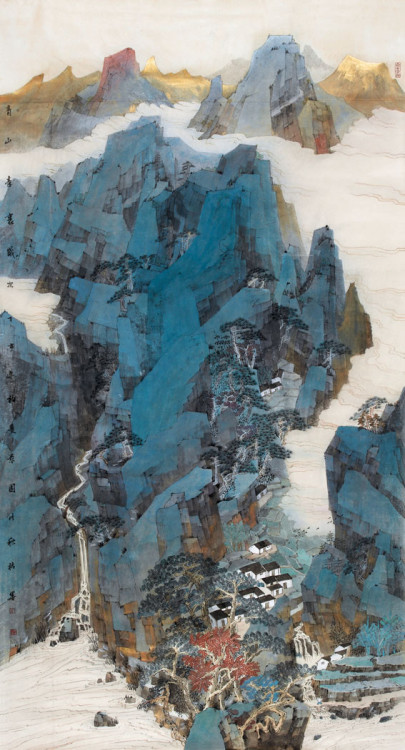 Zhang Qiuju (张秋桔)  [巡田002], [倚窗闲看云去留]Zhang puts a unique spin on the Chinese legacy of landscap