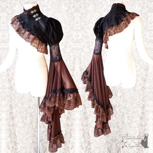  A-symmetrical shrug with brown voile sleeve and brown vintage lace ^^ For all about my designs, see