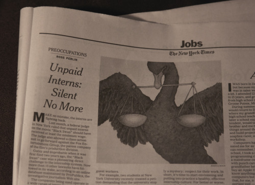 I am in the New York Times today, in the Sunday Business section! The article is about unpaid intern