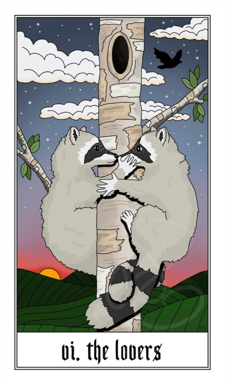 comparativetarot: The Lovers. Art by Jennifer Starling Dukehart, from the Trash Panda Tarot. Qué cu
