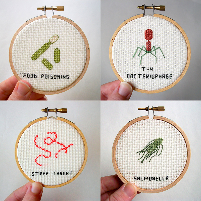 culturenlifestyle:  Adorable Cross-Stitched Illustrations of Microbes and Germs by