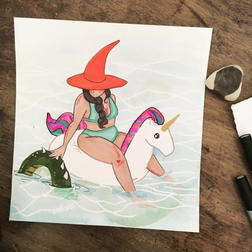 First time playing with masking fluid… #myart #illustration #witch #poolday