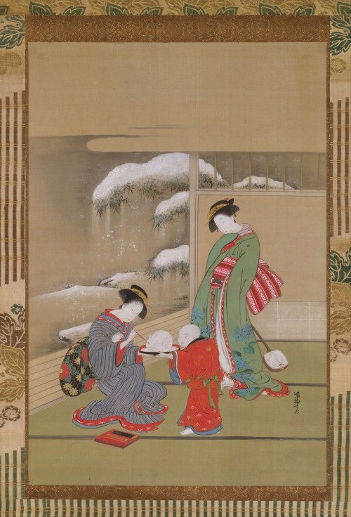 “Mother making a rabbit’s eyes” by Isoda Koryūsai,  c. 1780