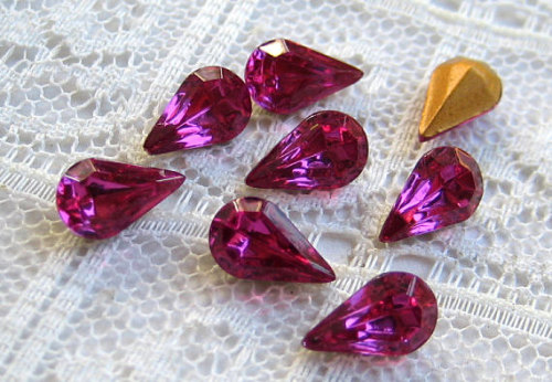 8x4 mm Swarovski Fuchsia Pink Glass Vintage Rhinestone Pear Teardrop Qty 8