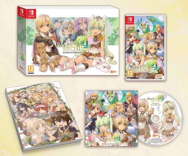 Rune Factory 4 Special - Archival Edition (Switch)Rune Factory 4 Special Archival Edition was released North America,  Europe, and Australia on February 25, 2020 by XSEED for $59.99 for the  Nintendo Switch. A standard version of the game was also was available  on the same date, including the same in-game content, but lacking any of  the physical bonuses. There seems to be no differences among the  regional releases, besides the slight cosmetic differences of the  various age ratings.  Rune Factory 4 Special marks the return of the beloved  entry in the popular STORY OF SEASONS spin off series that combines  farming with dungeon adventuring.

The original game on Nintendo  3DS™ system, which has over 300,000 copies sold in North America and  Europe, makes its debut on Nintendo Switch in HD bringing the joys of  growing crops, raising monsters, and building friendships in an epic  fantasy world to players old and new, while seasoned explorers will be  delighted to discover features such as a brand new opening movie and the  challenging “Hell” difficulty level.

Other farm-fresh features  include ‘Newlywed Mode’, which introduces special episodes about living  the married life with the game’s 12 eligible bachelors and bachelorettes  featuring new voices and in-game cut scenes. #North America#Europe#Australia#2020#XSEED#Rune Factory#Limited Editions#Video Games#Books#CD