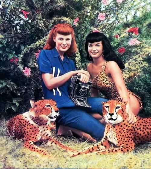 pinup-doll:  (P)Inspiration vintage pinup! BUNNY YEAGER and BETTIE PAGE cheetahs- Mojah & Mbili#photo #pinup #model #feature #DailyFeature #VintagePinup #classic #retro #vintage #inspiration #pinspiration 