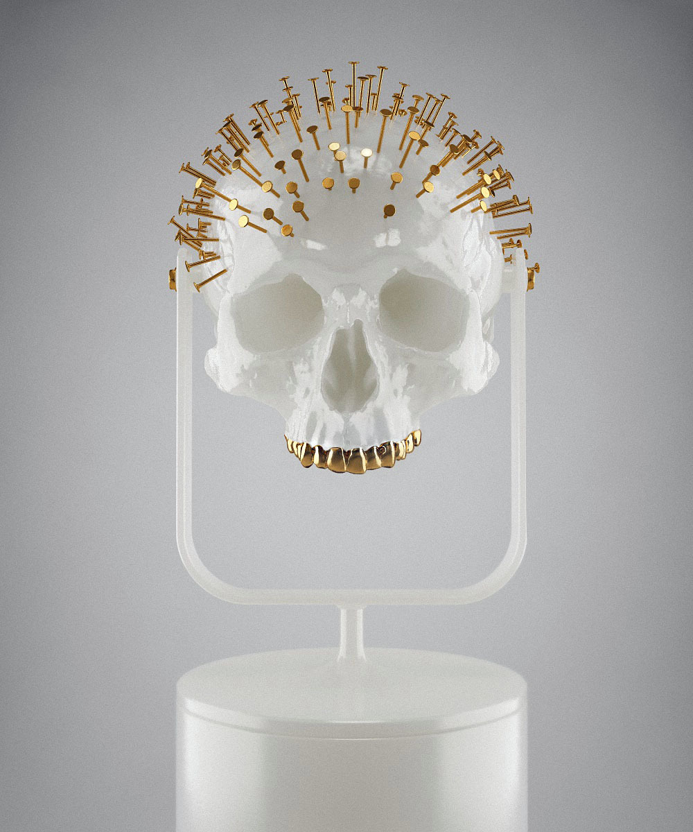 xandt:  The Longer You Last, 2013 gold-plated cast of an 18th century skull with