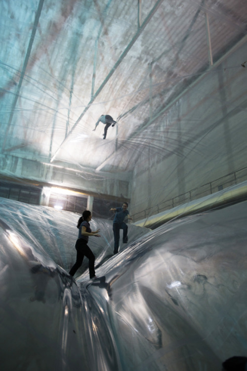 cjwho:  HANGARBICOCCA BY THOMAS SARACENO Argentinian artist Tomas Saraceno (born 1973) - installation view at HangarBicocca, Milan. (previously) For On Space Time Foam, his new installation at the HangarBicocca, Saraceno conceived a large transparent
