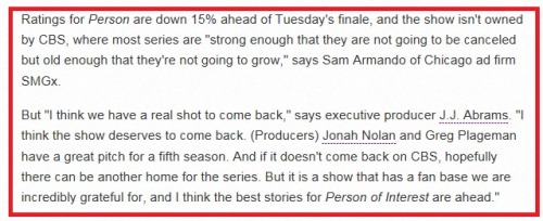 mamahub:  Person of Interest leads USA Today “Save Our Shows” Poll - Interesting data re: ratings, chances of renewal, and brief quote from J.J. Abramshttp://www.usatoday.com/story/life/tv/2015/05/03/usa-today-save-our-shows-2015-results/26659499/