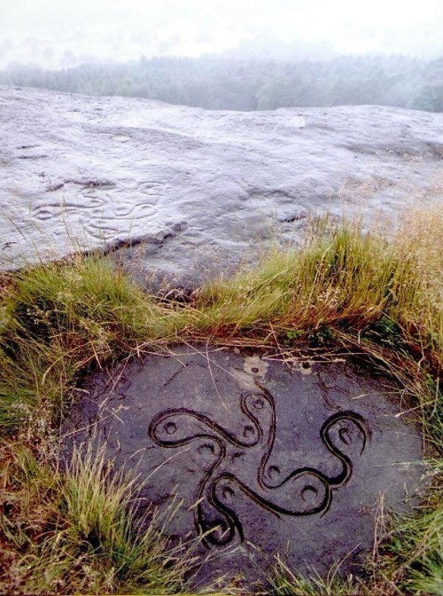 Bronze Age stoneworks located on the Woodhouse Crag on the northern edgge of Ilkley Moor in West Yorkshire, UK