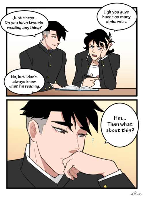 ame-gafuru:  more of that sheith high school AU! theyre both hopeless dorksedit: in case you didnt know he reads “I like you” <3 (Part 1/2.1/2.2) 