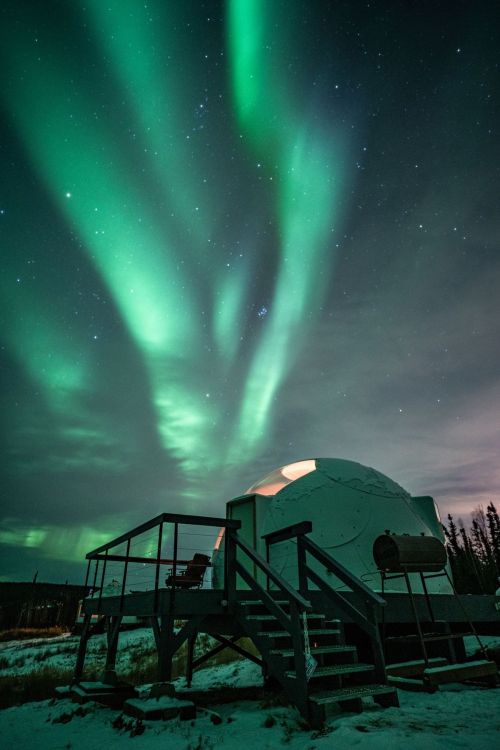 Borealis Basecamp is a collection of geodesic domes that provide incredible views of the Northern Li