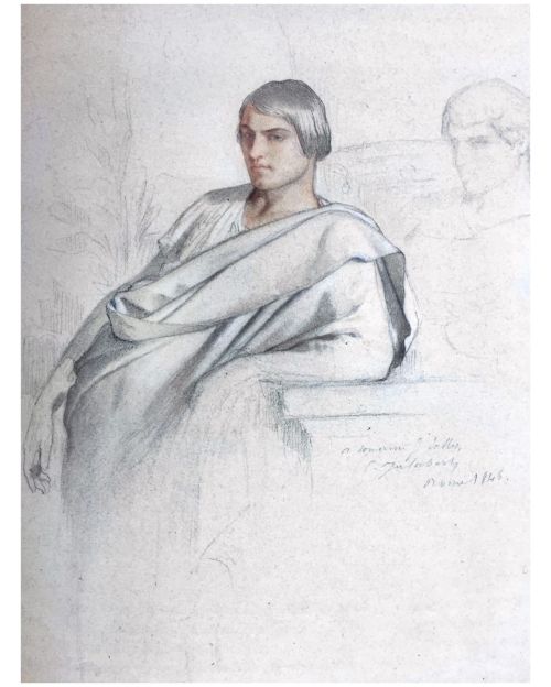 missinglinksblog:  Charles-François Jalabert (1818-1901) France.VARIO E ANTINOO, 1846Black pencil and chalk on paper.
