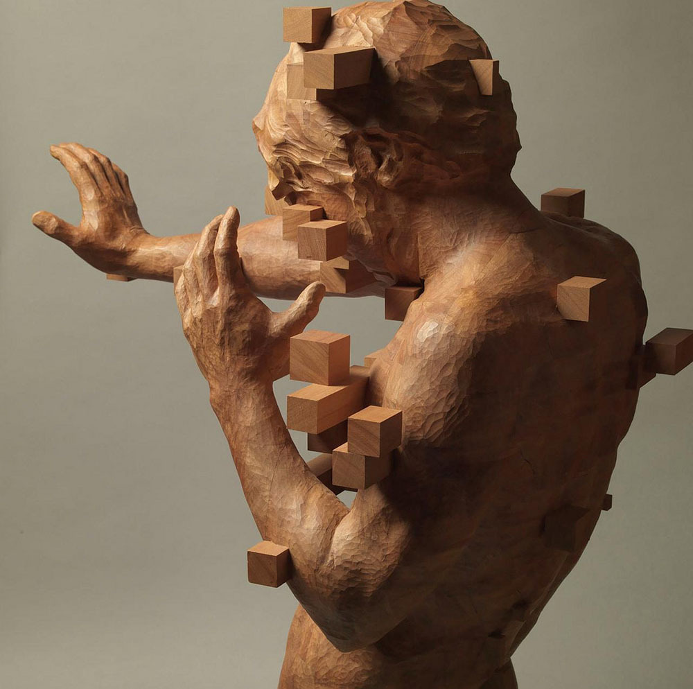 nowheresheepdog:  littlelimpstiff14u2: Pixelated Wood Sculptures Carved by Hsu Tung