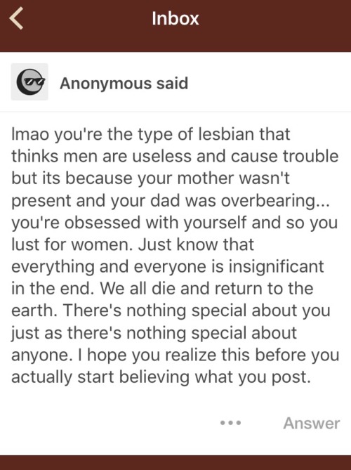 xfileslesbian:  the signs as this anon i just got: “the type of lesbian” - aries, libra the trouble-causing useless men - capricorn, virgo “obsessed with yourself…” - scorpio, gemini “…so you lust for women” - aquarius, leo “we all die