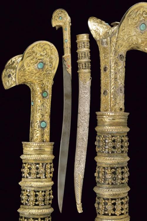 Turkish yatagan with gold Gilt silver hilt mounted with turquoise, 19th century.from Czerny’s 