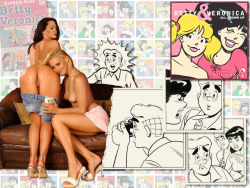 lesbiancelebs:  When comics come alive. Alicia Silverstone and Angelina Jolie as Betty and Veronica.
