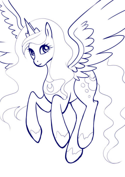 drawing-is-magic:  Luna Work in progress. :) I used again Paint tool SAI for Luna and for the background Photoshop.I love the design of Luna. And I want to draw her again. <3  (Maybe you know this piece from my other tumblr non-colorful)